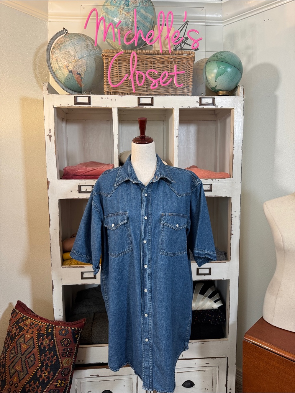 Vintage Key Denim Shirt Dress or Tunic - Blue -